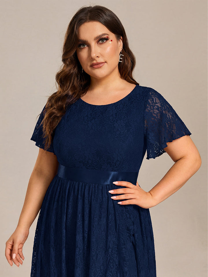 pretty SEVYN|Plus Size Ruffled Sleeve Empire Waist Lace Wedding Guest Dress