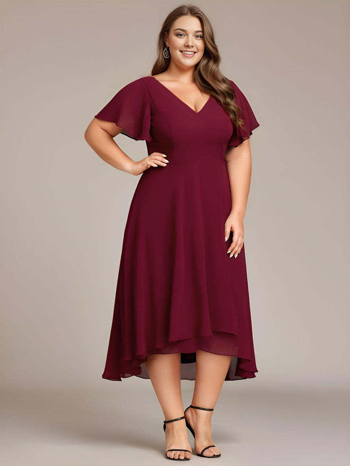 ever AALIA|Flowing Chiffon V-Neck Ruffle Sleeves Wedding Guest Dress
