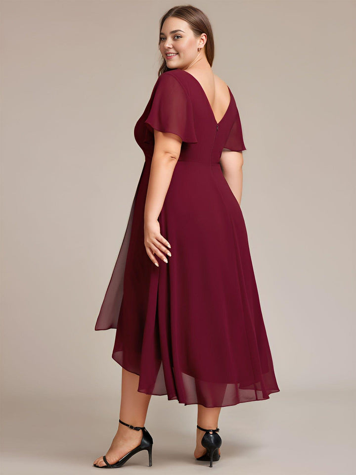 ever AALIA|Flowing Chiffon V-Neck Ruffle Sleeves Wedding Guest Dress
