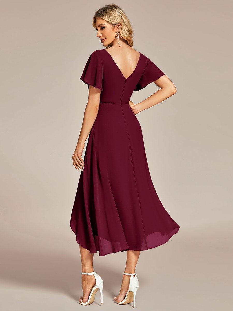 ever AALIA|Flowing Chiffon V-Neck Ruffle Sleeves Wedding Guest Dress