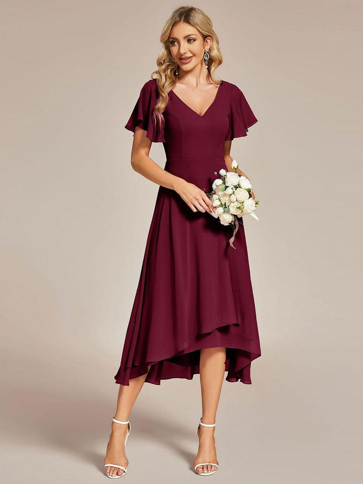 ever AALIA|Flowing Chiffon V-Neck Ruffle Sleeves Wedding Guest Dress