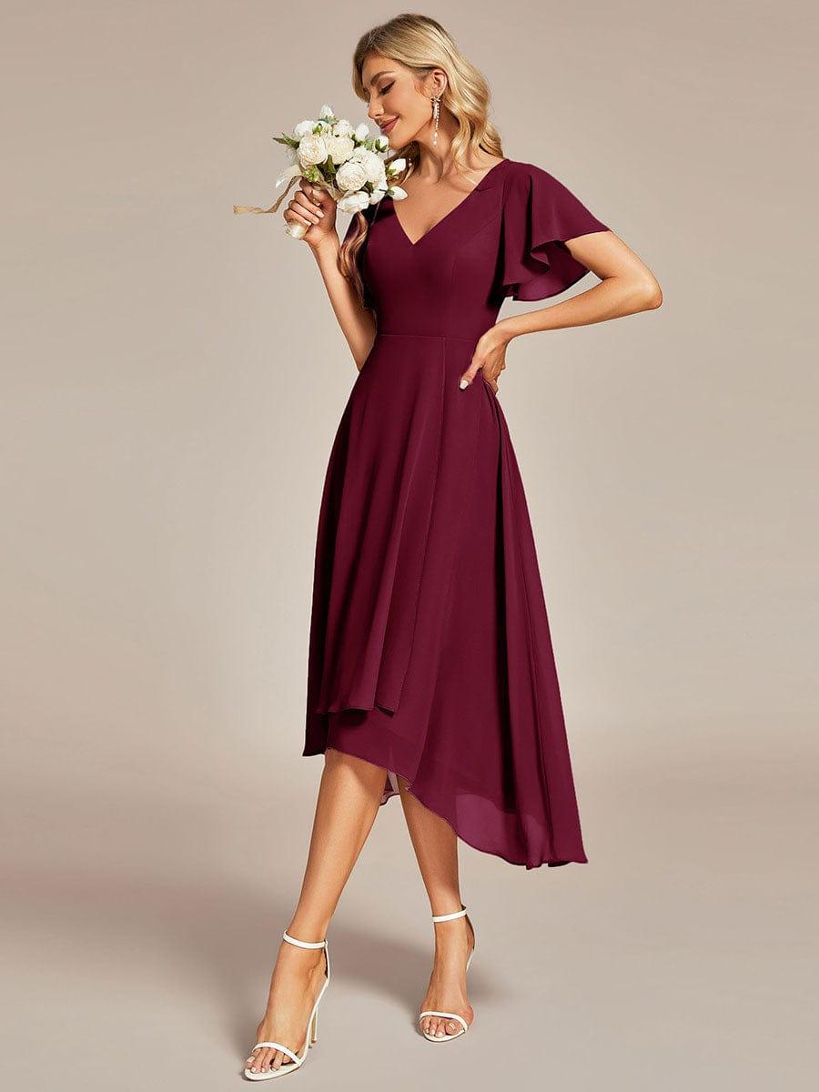 ever AALIA|Flowing Chiffon V-Neck Ruffle Sleeves Wedding Guest Dress