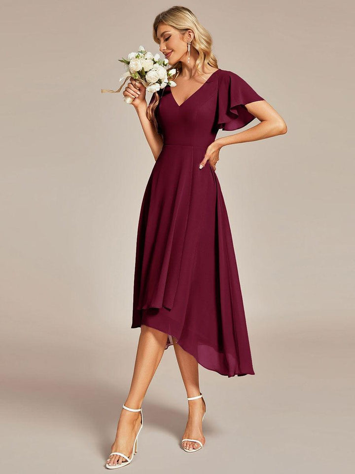 ever AALIA|Flowing Chiffon V-Neck Ruffle Sleeves Wedding Guest Dress