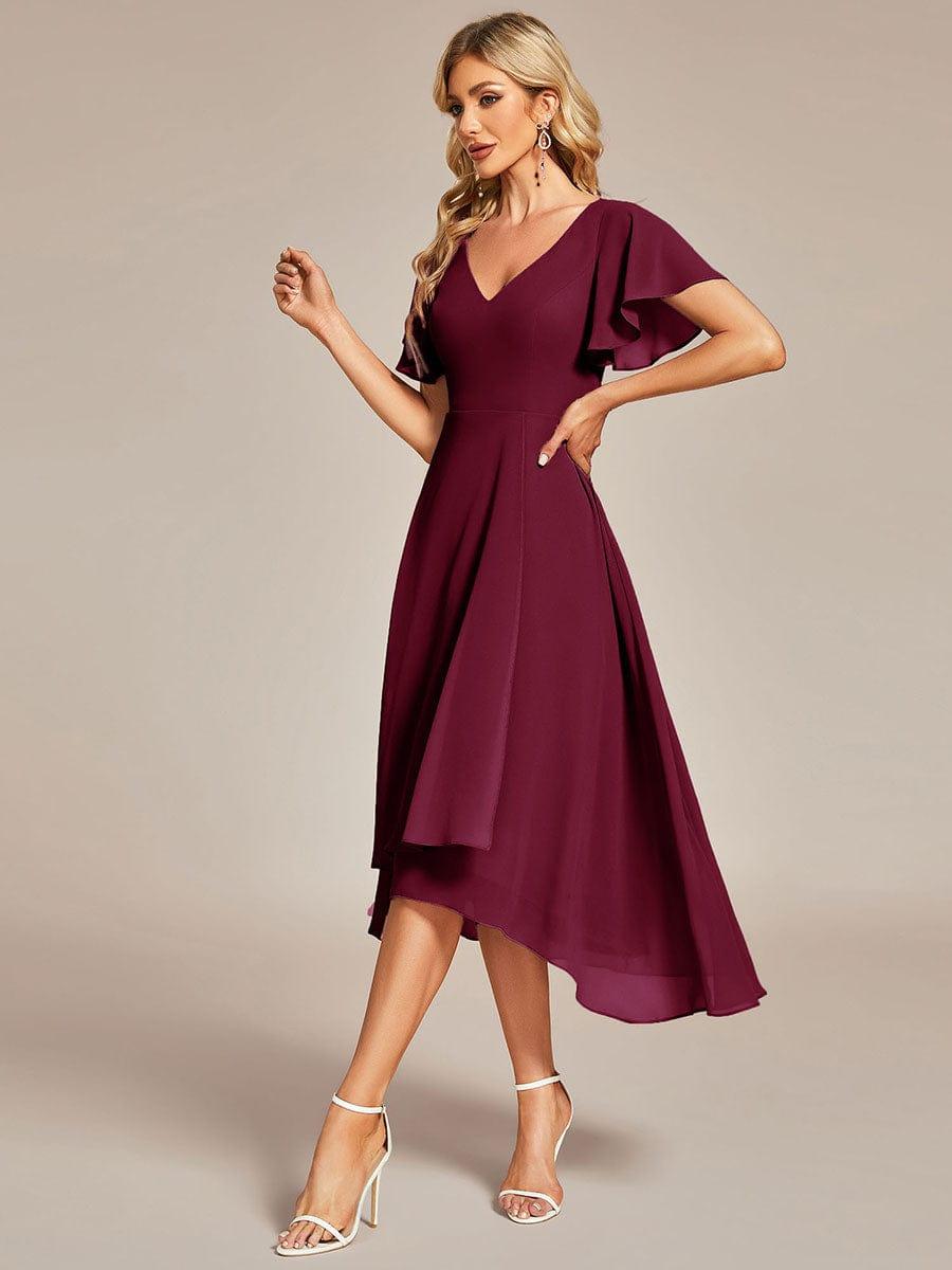 ever AALIA|Flowing Chiffon V-Neck Ruffle Sleeves Wedding Guest Dress