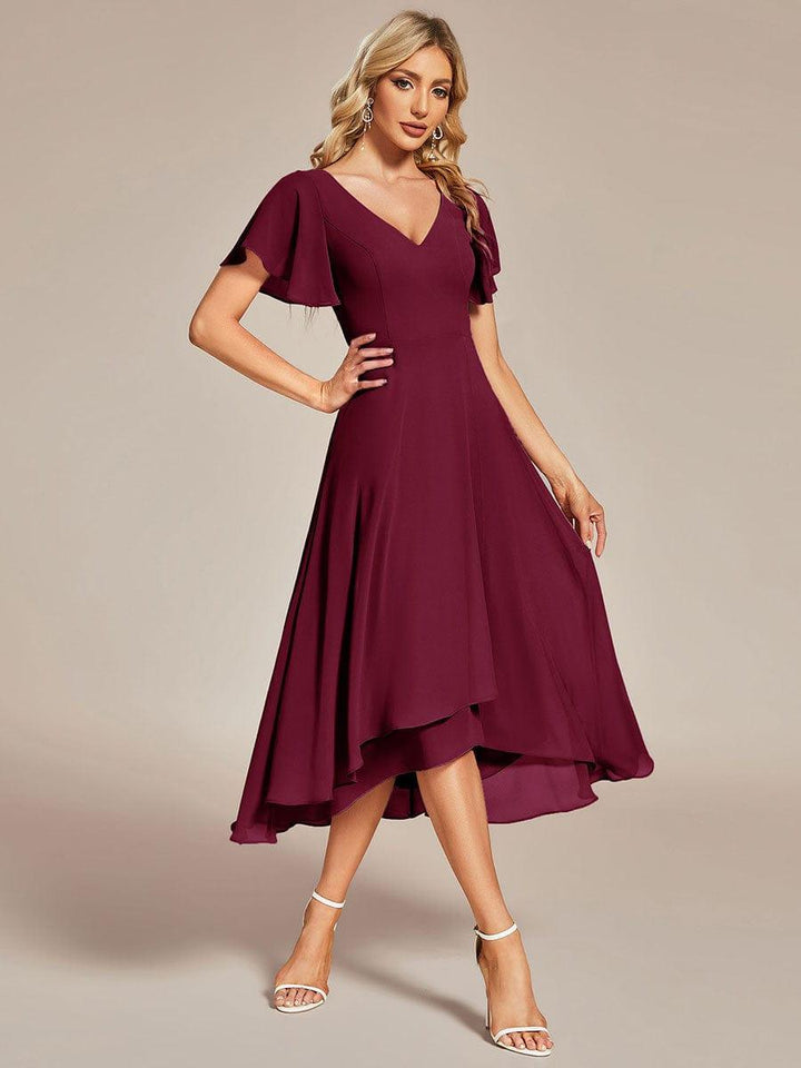ever AALIA|Flowing Chiffon V-Neck Ruffle Sleeves Wedding Guest Dress