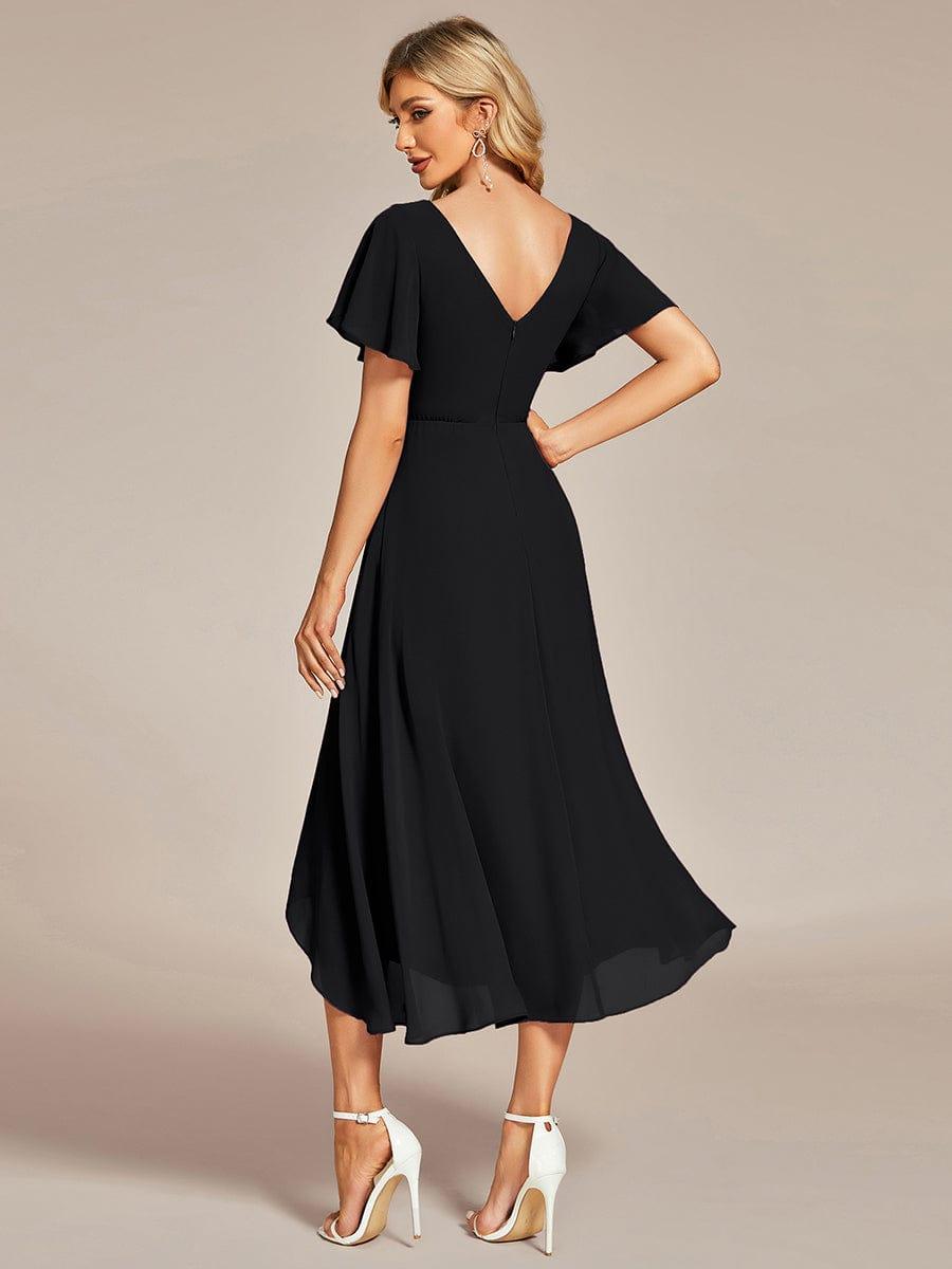 ever AALIA|Flowing Chiffon V-Neck Ruffle Sleeves Wedding Guest Dress