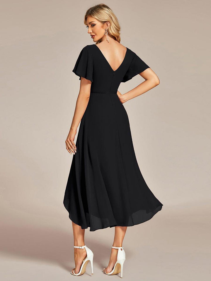 ever AALIA|Flowing Chiffon V-Neck Ruffle Sleeves Wedding Guest Dress