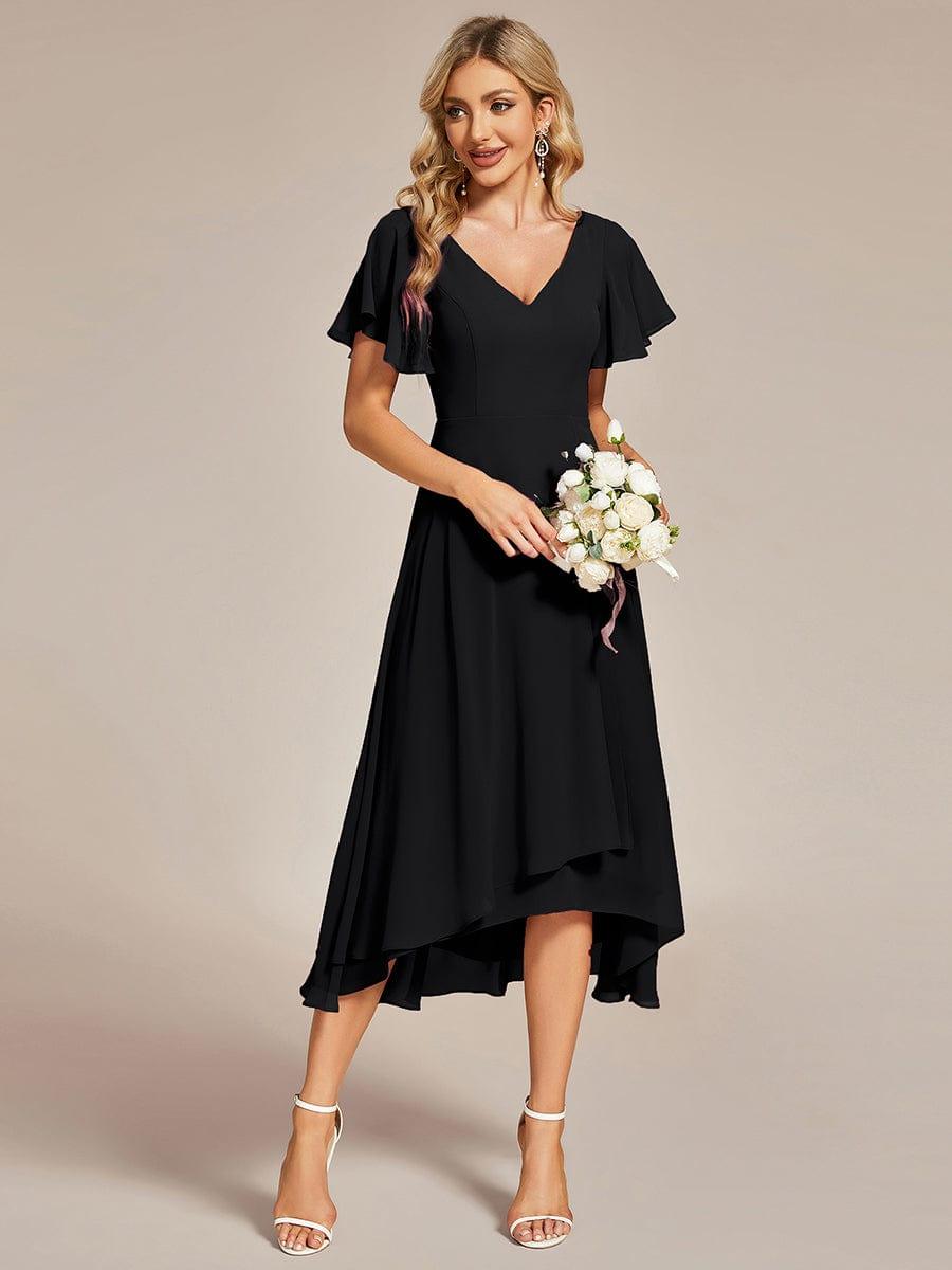ever AALIA|Flowing Chiffon V-Neck Ruffle Sleeves Wedding Guest Dress