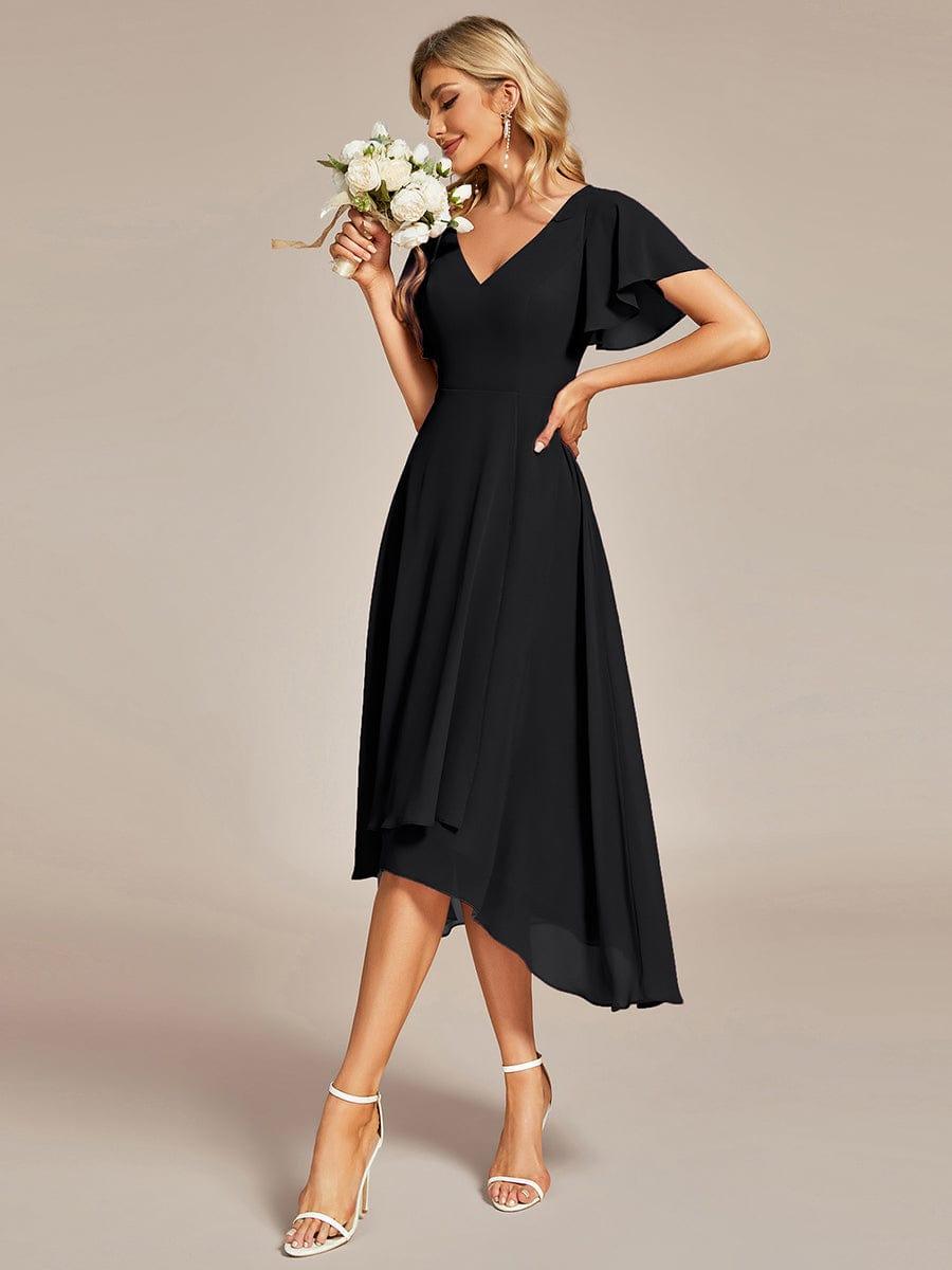 ever AALIA|Flowing Chiffon V-Neck Ruffle Sleeves Wedding Guest Dress