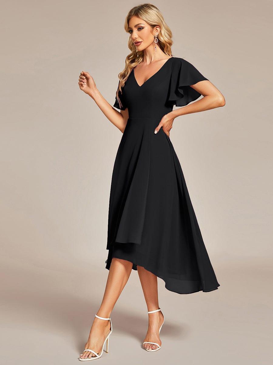 ever AALIA|Flowing Chiffon V-Neck Ruffle Sleeves Wedding Guest Dress