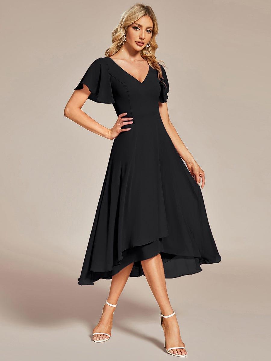 ever AALIA|Flowing Chiffon V-Neck Ruffle Sleeves Wedding Guest Dress