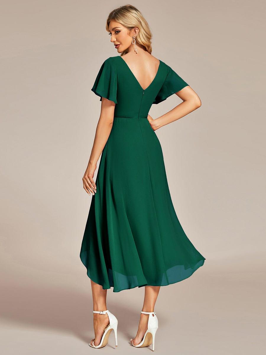 ever AALIA|Flowing Chiffon V-Neck Ruffle Sleeves Wedding Guest Dress