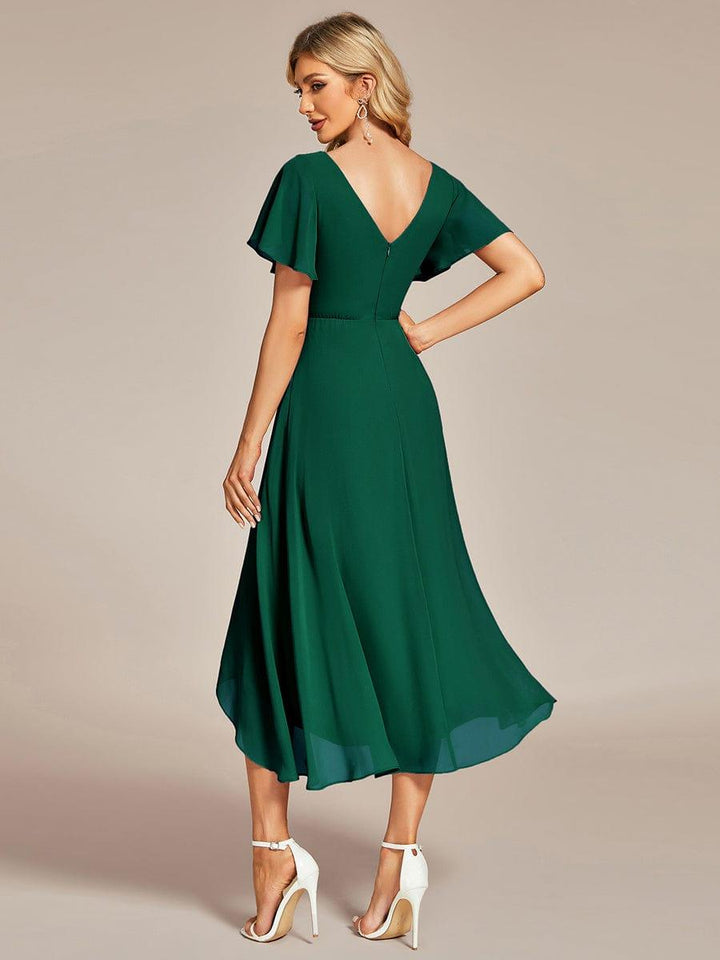 ever AALIA|Flowing Chiffon V-Neck Ruffle Sleeves Wedding Guest Dress