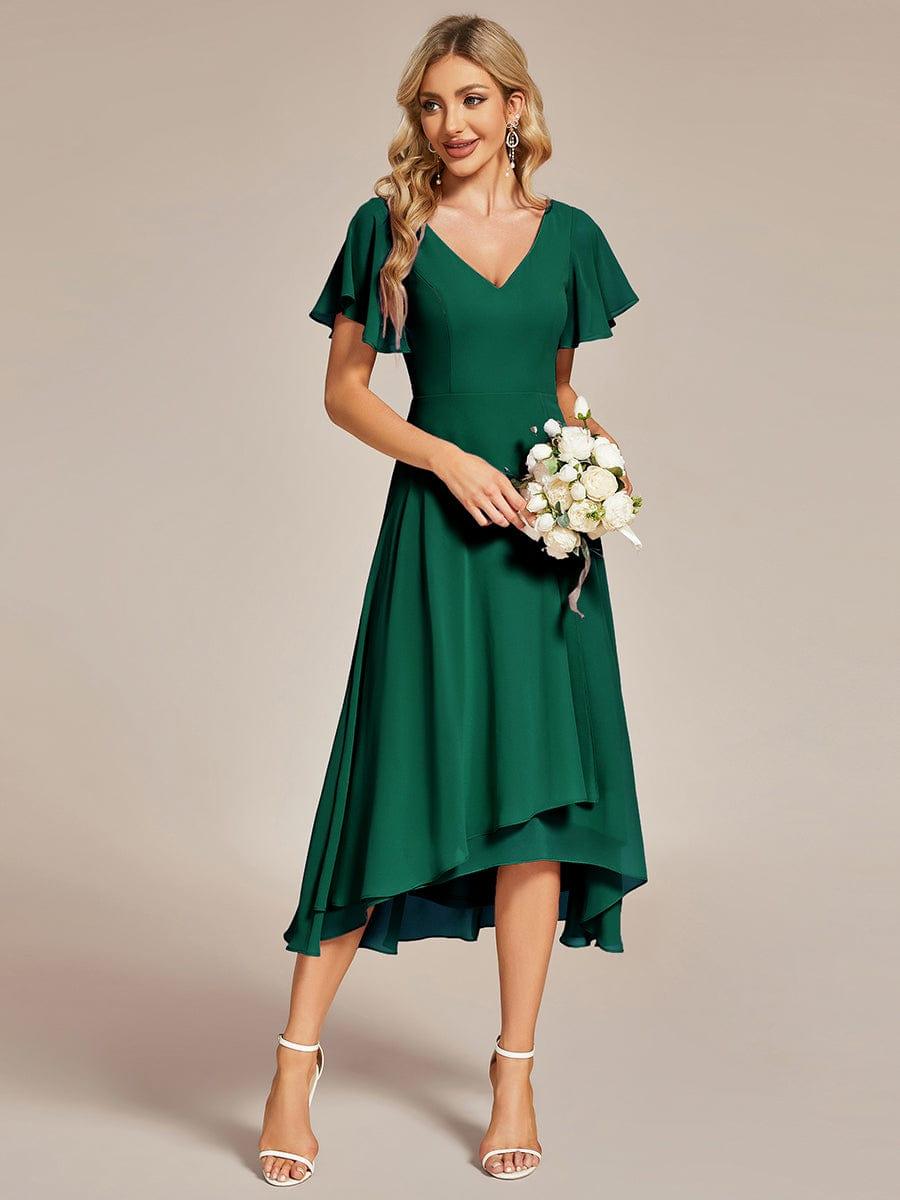 ever AALIA|Flowing Chiffon V-Neck Ruffle Sleeves Wedding Guest Dress