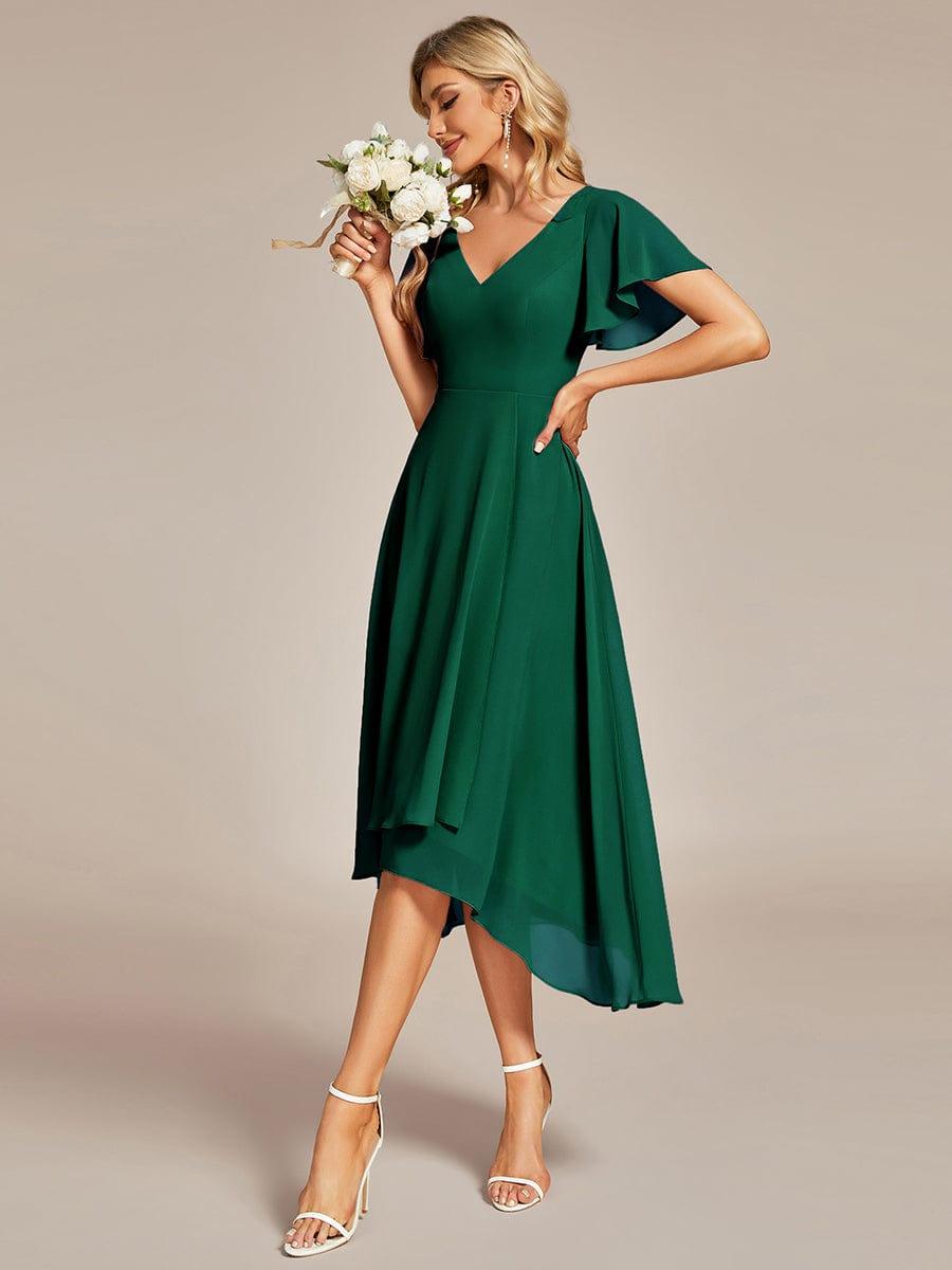 ever AALIA|Flowing Chiffon V-Neck Ruffle Sleeves Wedding Guest Dress