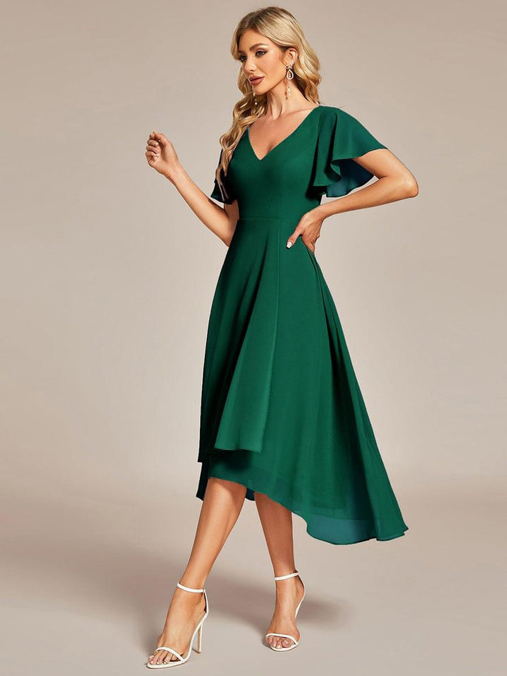 ever AALIA|Flowing Chiffon V-Neck Ruffle Sleeves Wedding Guest Dress