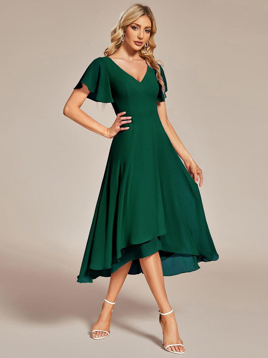 ever AALIA|Flowing Chiffon V-Neck Ruffle Sleeves Wedding Guest Dress