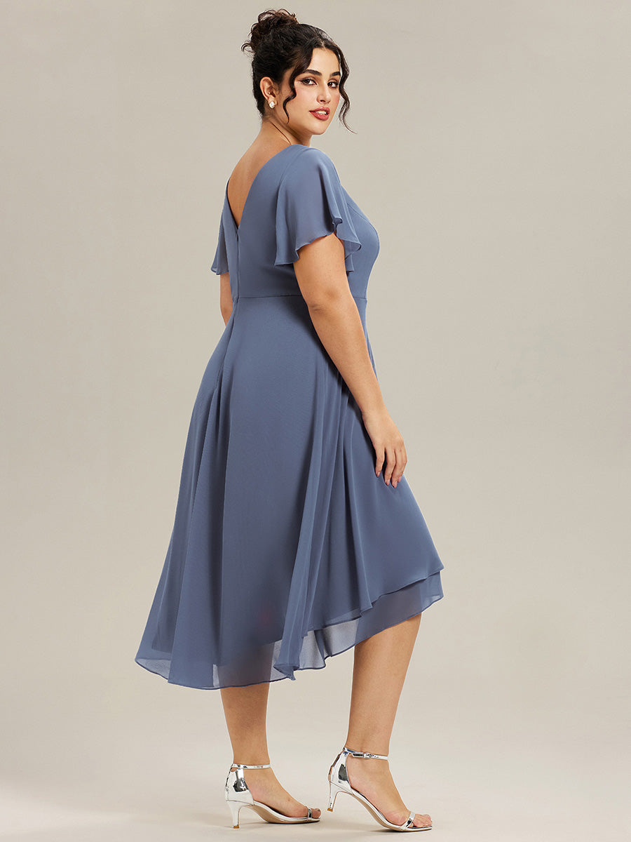ever AALIA|Flowing Chiffon V-Neck Ruffle Sleeves Wedding Guest Dress
