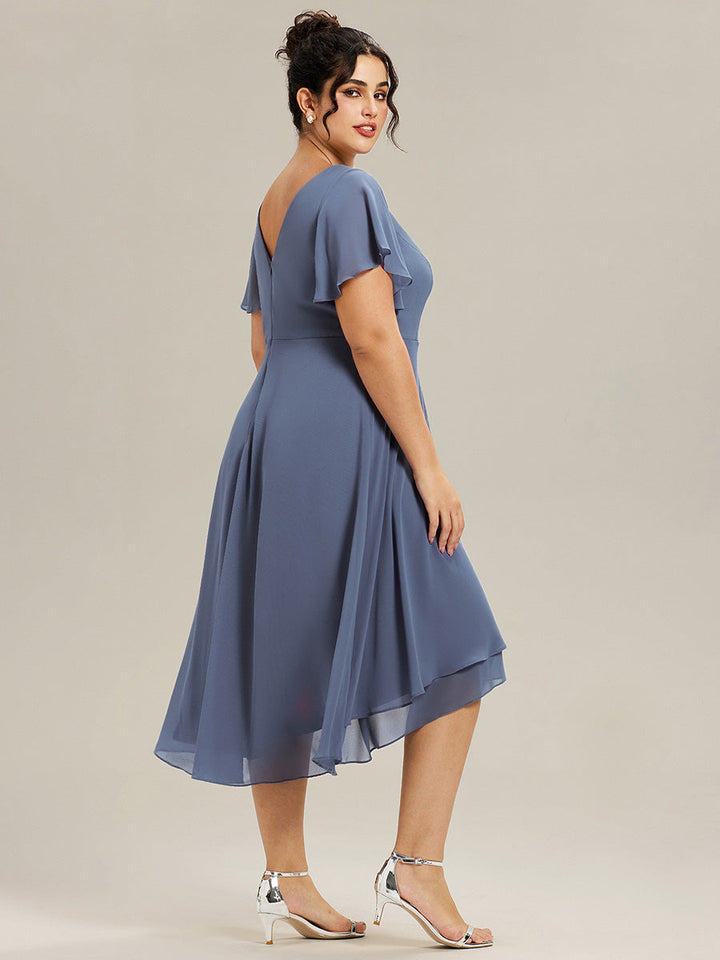 ever AALIA|Flowing Chiffon V-Neck Ruffle Sleeves Wedding Guest Dress
