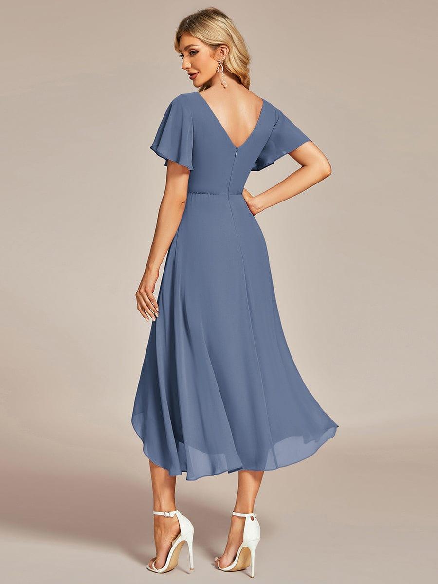 ever AALIA|Flowing Chiffon V-Neck Ruffle Sleeves Wedding Guest Dress