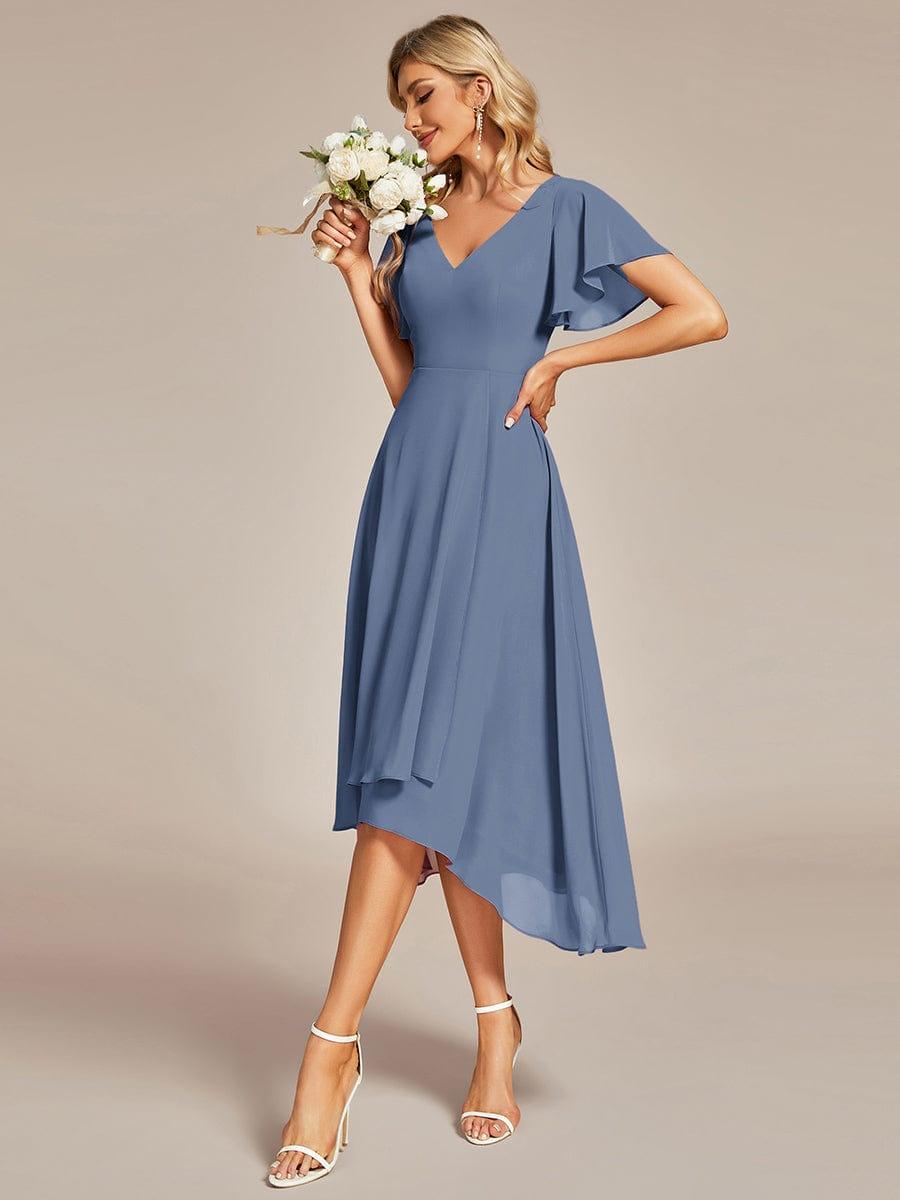 ever AALIA|Flowing Chiffon V-Neck Ruffle Sleeves Wedding Guest Dress