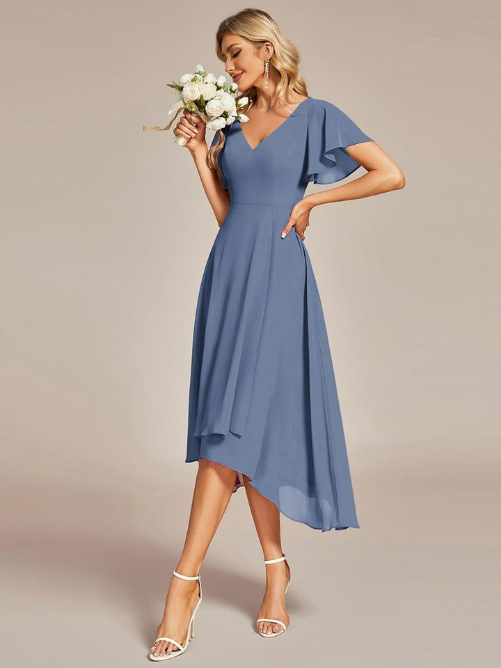 ever AALIA|Flowing Chiffon V-Neck Ruffle Sleeves Wedding Guest Dress