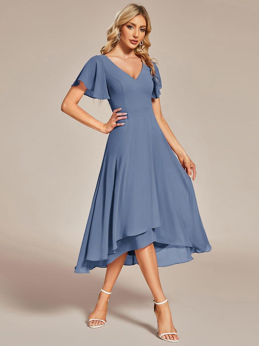 ever AALIA|Flowing Chiffon V-Neck Ruffle Sleeves Wedding Guest Dress