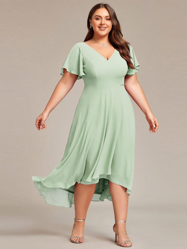 ever AALIA|Flowing Chiffon V-Neck Ruffle Sleeves Wedding Guest Dress