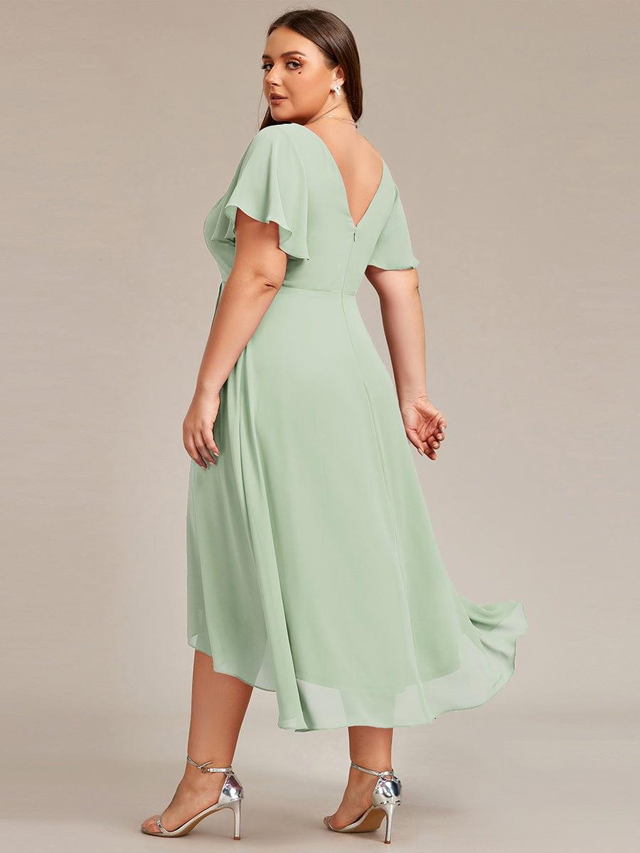 ever AALIA|Flowing Chiffon V-Neck Ruffle Sleeves Wedding Guest Dress