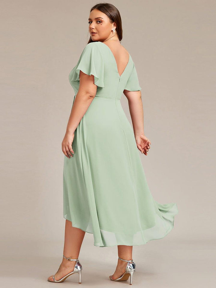 ever AALIA|Flowing Chiffon V-Neck Ruffle Sleeves Wedding Guest Dress