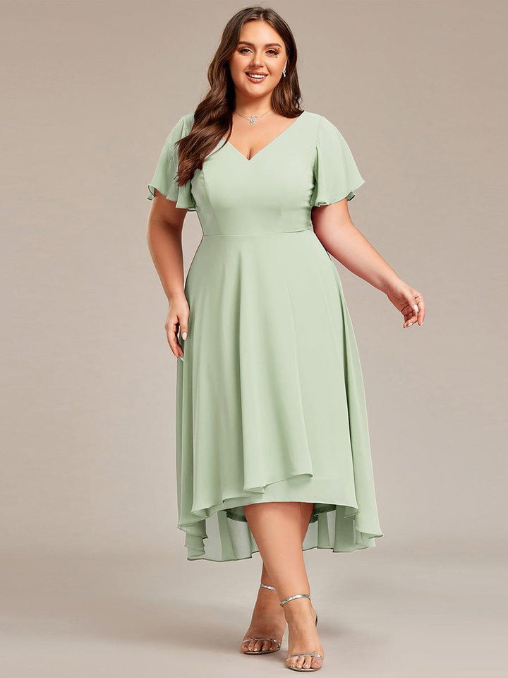 ever AALIA|Flowing Chiffon V-Neck Ruffle Sleeves Wedding Guest Dress