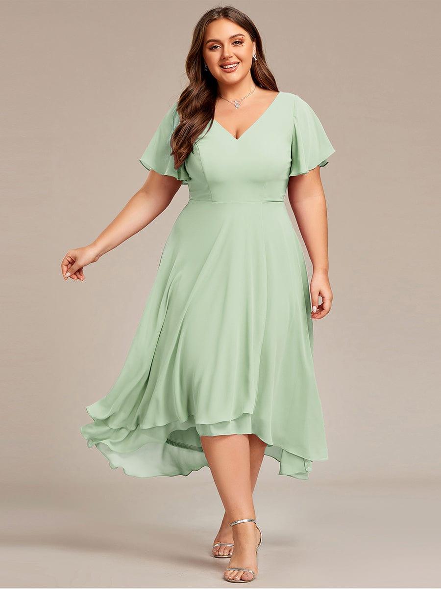 ever AALIA|Flowing Chiffon V-Neck Ruffle Sleeves Wedding Guest Dress