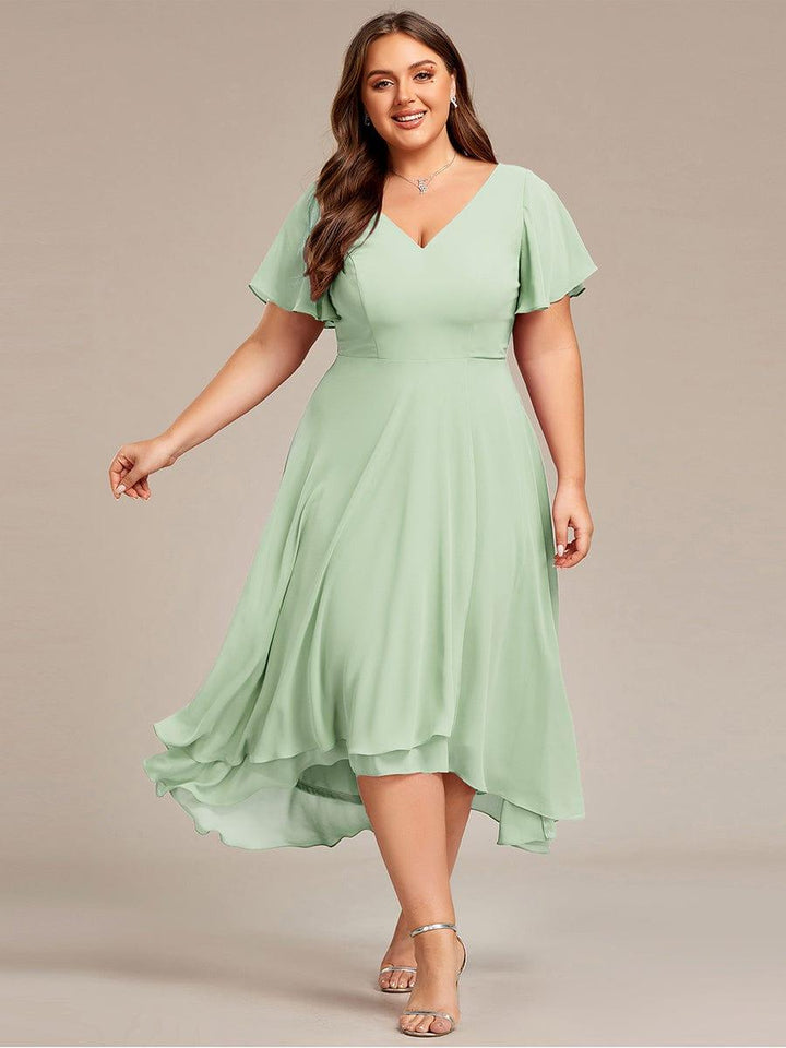 ever AALIA|Flowing Chiffon V-Neck Ruffle Sleeves Wedding Guest Dress