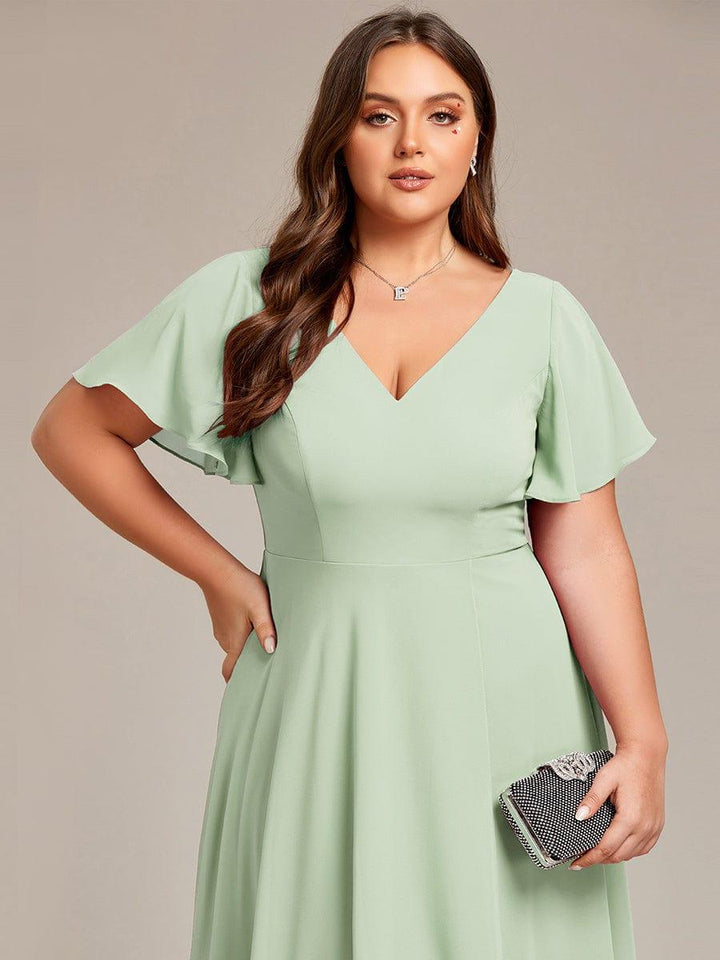 ever AALIA|Flowing Chiffon V-Neck Ruffle Sleeves Wedding Guest Dress