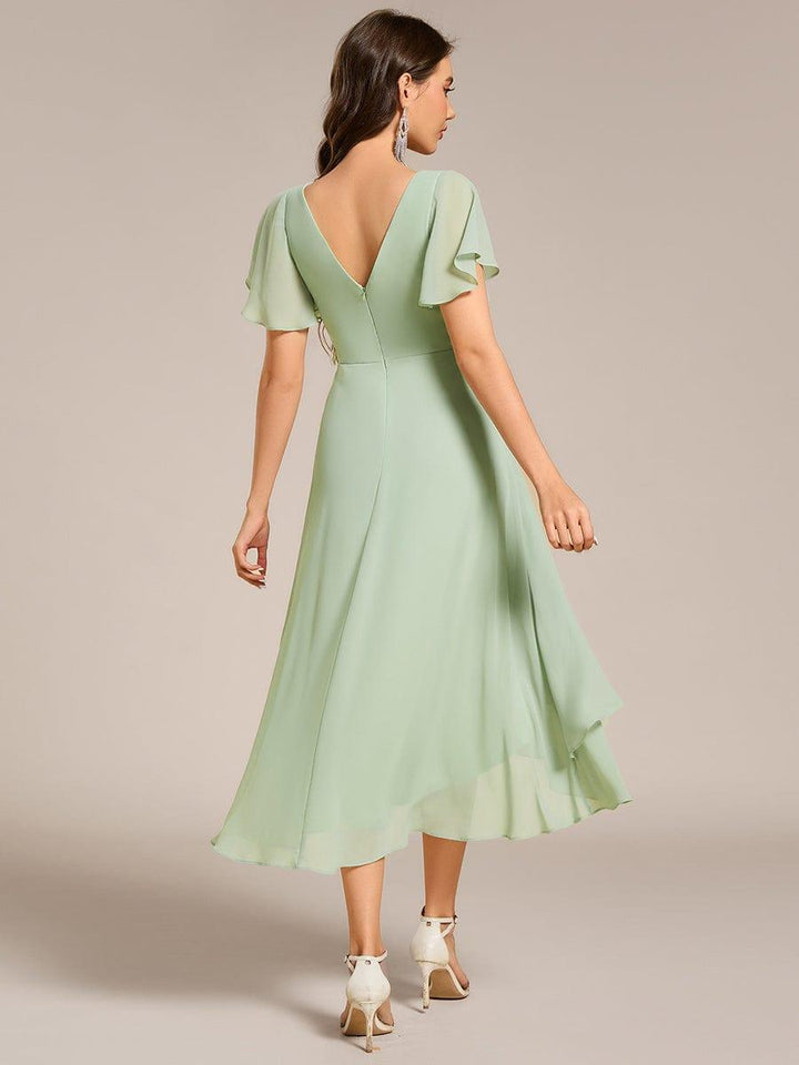 ever AALIA|Flowing Chiffon V-Neck Ruffle Sleeves Wedding Guest Dress