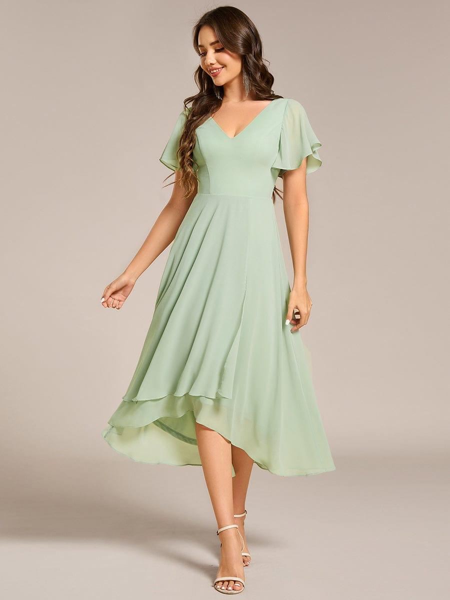 ever AALIA|Flowing Chiffon V-Neck Ruffle Sleeves Wedding Guest Dress