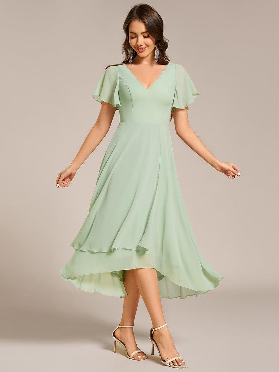 ever AALIA|Flowing Chiffon V-Neck Ruffle Sleeves Wedding Guest Dress