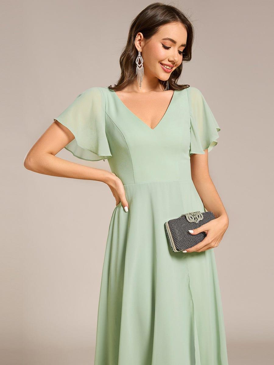 ever AALIA|Flowing Chiffon V-Neck Ruffle Sleeves Wedding Guest Dress