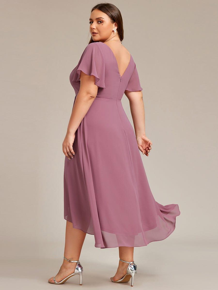 ever AALIA|Flowing Chiffon V-Neck Ruffle Sleeves Wedding Guest Dress