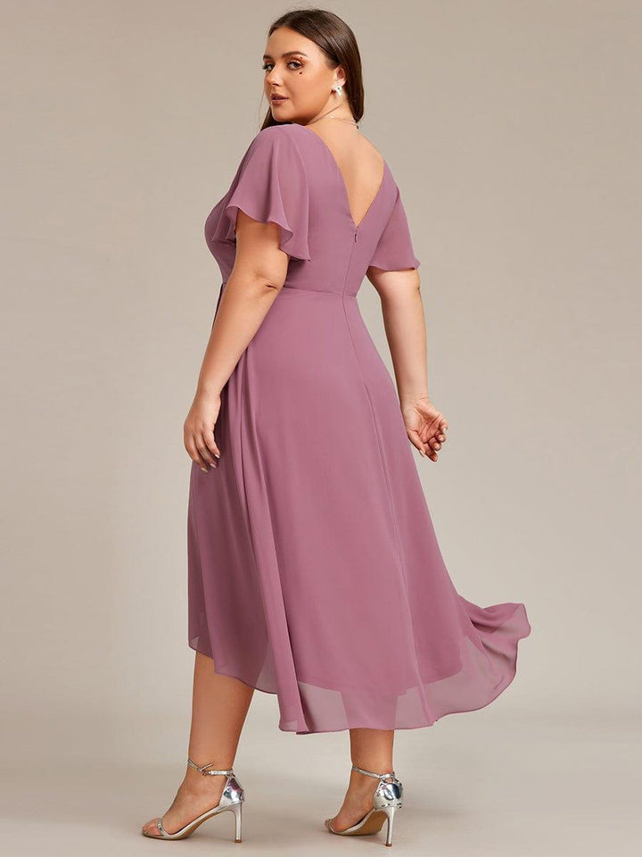 ever AALIA|Flowing Chiffon V-Neck Ruffle Sleeves Wedding Guest Dress