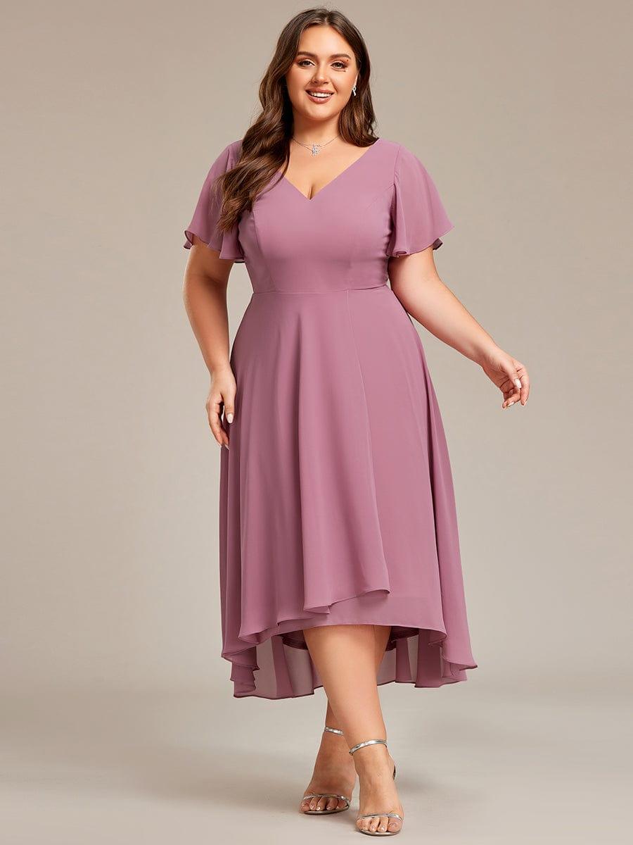 ever AALIA|Flowing Chiffon V-Neck Ruffle Sleeves Wedding Guest Dress