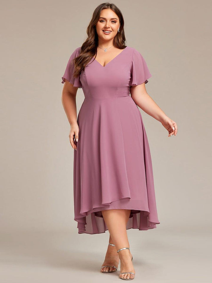 ever AALIA|Flowing Chiffon V-Neck Ruffle Sleeves Wedding Guest Dress