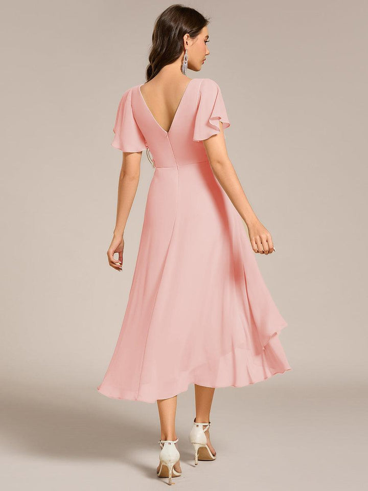ever AALIA|Flowing Chiffon V-Neck Ruffle Sleeves Wedding Guest Dress