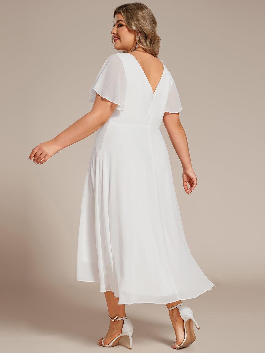 ever AALIA|Flowing Chiffon V-Neck Ruffle Sleeves Wedding Guest Dress