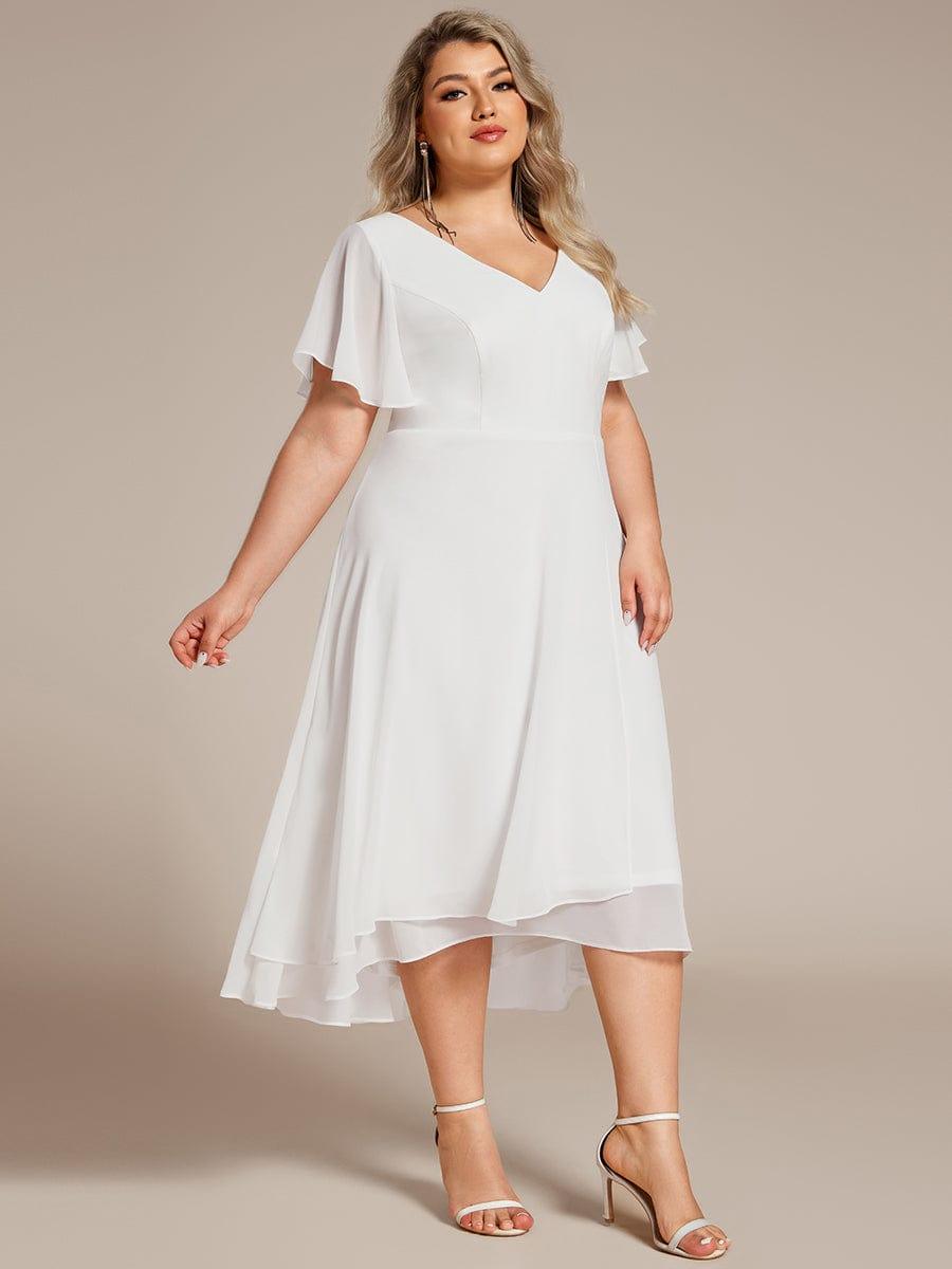ever AALIA|Flowing Chiffon V-Neck Ruffle Sleeves Wedding Guest Dress