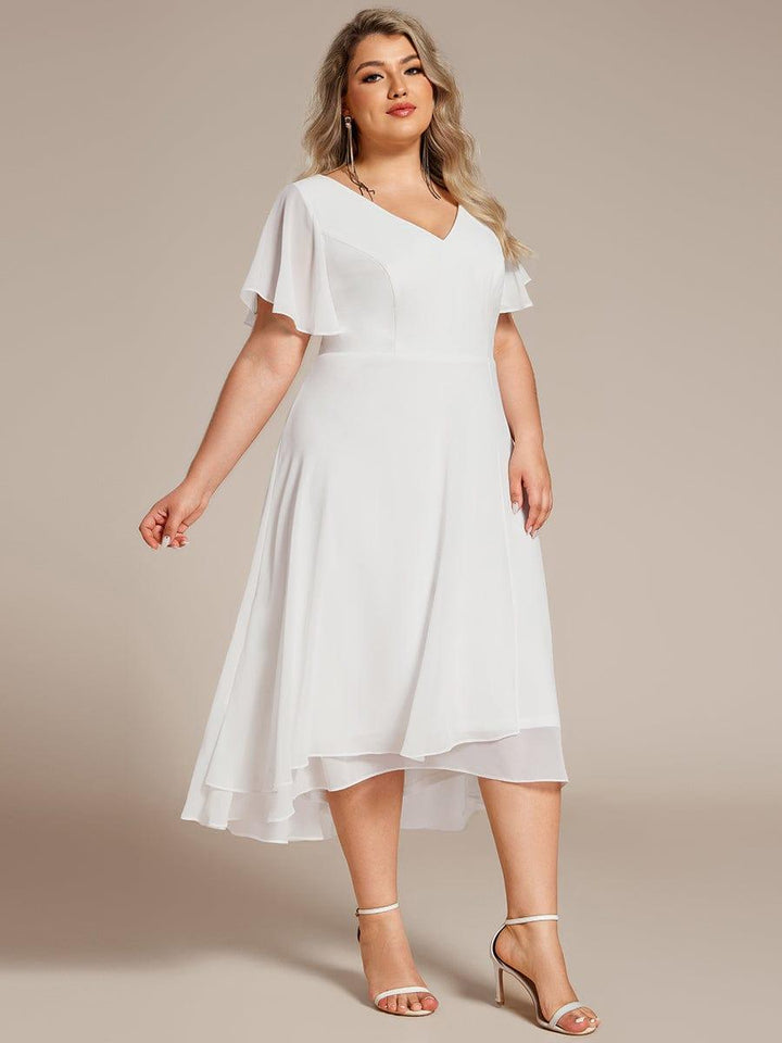 ever AALIA|Flowing Chiffon V-Neck Ruffle Sleeves Wedding Guest Dress