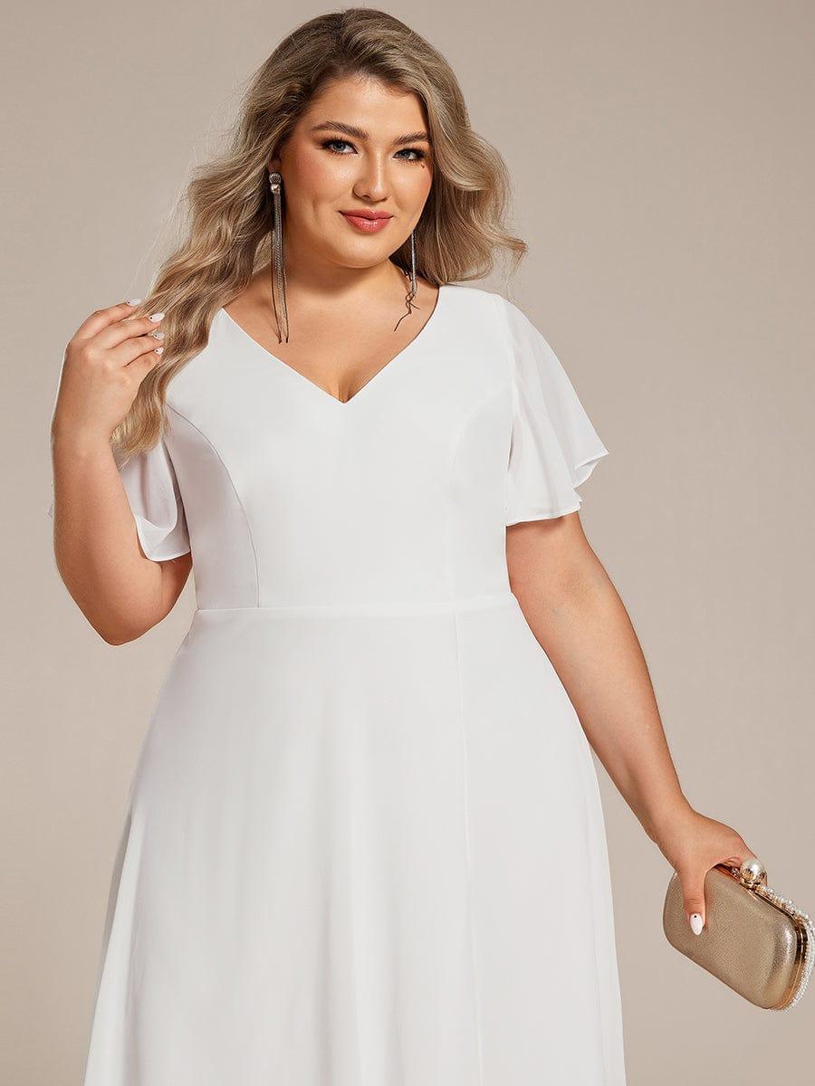 ever AALIA|Flowing Chiffon V-Neck Ruffle Sleeves Wedding Guest Dress