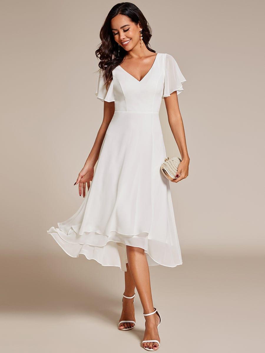 ever AALIA|Flowing Chiffon V-Neck Ruffle Sleeves Wedding Guest Dress