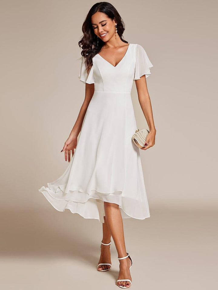 ever AALIA|Flowing Chiffon V-Neck Ruffle Sleeves Wedding Guest Dress
