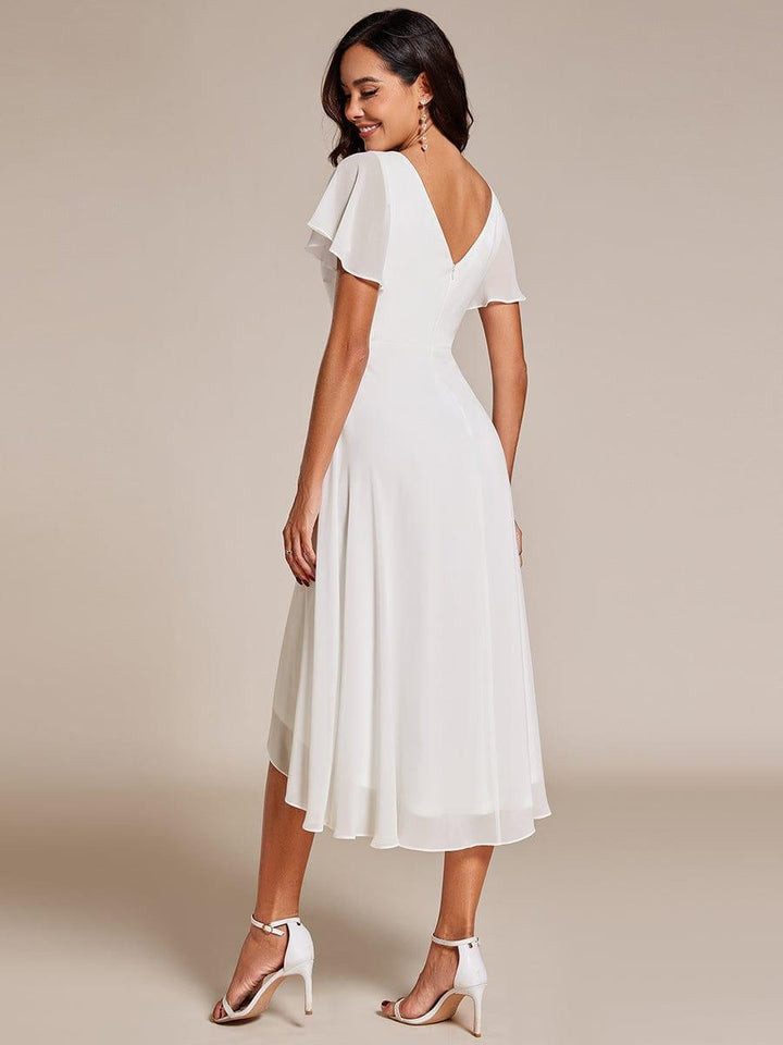 ever AALIA|Flowing Chiffon V-Neck Ruffle Sleeves Wedding Guest Dress